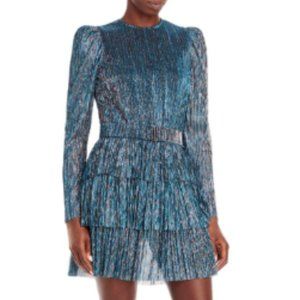 SABINA MUSÁYEV Monique Belted Metallic Minidress in Blue